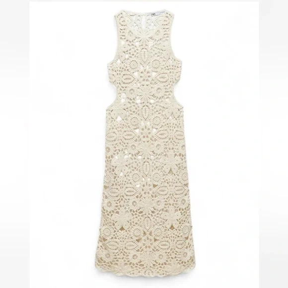 slim fit dress slacks Zara Cream Sheer Crochet Dress- Size L (see notes)  The Saved Collection